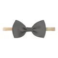 Handmade grey grosgrain bow headband with soft beige elastic nylon band for infant babies - Dark Grey (017)