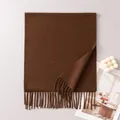 Elegant dark brown solid color wool scarf with soft fringe edges for winter styling - Coffee Brown (FH26-6118-7)