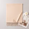Soft beige wool blend scarf with classic tassel edges for winter wear - Beige (FH26-6118-11)