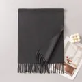 Elegant charcoal grey wool scarf featuring a minimalist design and soft tassel fringe trim - Dark Charcoal Gray (FH26-6118-14)