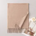 Elegant solid beige wool scarf with long fringe tassels for autumn and winter seasons - Oatmeal (FH26-6118-15)