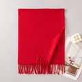 Soft red wool scarf with tassels for winter, stylish solid color shawl. - Red (FH26-6118-16)