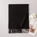 Elegant black wool scarf with delicate fringe details for high-end autumn winter styling - Black (FH26-6118-17)