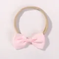 Soft pink ribbon bow baby headband with stretchy nude nylon band for newborns and infants - Pink(F24)