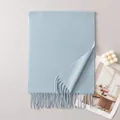 Premium elegant baby blue wool scarf with classic tassel details for autumn and winter fashion. - Light Blue (FH26-6118-13)
