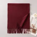 Premium burgundy wool scarf with fringe tassels for elegant autumn winter warmth - Vermilion (FH26-6118-9)