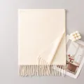 Soft cream wool scarf with tassels, elegant minimalist winter shawl for women - Pearl White