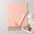 Soft peach wool-blend scarf with tassels, SKU variant showing solid color finish. - Lotus root pink