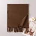 Solid dark brown wool scarf with elegant tassel details for elegant winter styling - Coffee Green (FH26-6118-8)