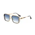 Retro square gold frame sunglasses with blue gradient lenses for men, trendy punk style - C6 Gold A Blue