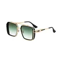 Vintage punk style men's square sunglasses with gold frame and green gradient lenses - C4 Gold Frame Dark Green Lens (Pre-order)