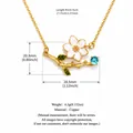Vintage cherry blossom enamel necklace in gold-plated copper with blue gem - March