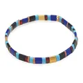 Bohemian vintage multi-color Tila bead elastic bracelet for women in blue and gold - Retro Ethnic Tile Bead Bracelet (TL-B190262G) / Blue Patchwork