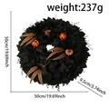 Decorative Halloween black maple leaf wreath with orange pumpkins, 50cm diameter, 237g weight - Black Maple Leaf Pumpkin Wreath