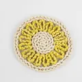 Handmade Japanese style sunflower corn husk woven heat resistant coaster in yellow and white - Bi-color Divine Sunflower