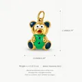 18K gold plated stainless steel teddy bear pendant with green body and blue enamel ears - 3D Bear Pendant / Blue and Green Color