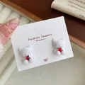 Exquisite white flocked cat stud earrings with red star zircon crystal for sweet winter style - White Cat With Red Star (VF22) / White