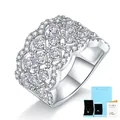 Lussuoso anello a fascia larga in argento sterling S925 con pavé di pietre di moissanite - Taglia US 9 / Stile a Rete Traforata a Corona (R13686) / Include Certificato GRA e Confezione Regalo / Argento