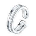 Elegante anello a doppio binario aperto in argento sterling S925 con pietre moissanite - Taglia US 9 / Anello Pavé Aperto a Doppio Strato (R17077)
