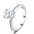 Anello solitario classico in argento S925 con moissanite rotonda brillante - Taglia US 9 / Stile Solitario a Quattro Griffe (R17384) (Con Certificato GRA e Confezione Regalo) / Argento