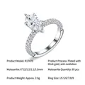 Anello solitario in moissanite taglio marquise in argento S925 con pietre laterali - Taglia US 9 / Stile con Pietra Centrale Marquise (R17470) (Con Certificato GRA e Confezione Regalo) / Argento