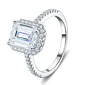 Elegante anello in moissanite taglio smeraldo in argento S925 con montatura halo - Taglia US 9 / Stile Halo Taglio Smeraldo (R17286)