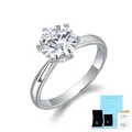 Elegante anello solitario in argento sterling S925 con moissanite e castone a sei griffe - Taglia US 9 / Stile Tondo 6 Griffe 1ct (R9094) (Con Certificato GRA e Scatola) / Argento