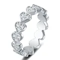 Anello in argento sterling S925 con motivo a cuore continuo e intarsi in moissanite - Taglia US 9 / Stile Pavé a Cuore (R17358) / Argento