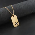 Men's polished gold stainless steel dog tag necklace featuring a hollowed-out cross with a small crystal - Gold + 60cm Gold Chain / White Zircon