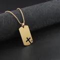 Men's golden stainless steel dog tag necklace with hollow cross and blue zircon - Gold + 60cm Gold Chain / Blue Rhinestone