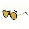 Vintage γυαλιά ηλίου aviator με μαύρο σκελετό και κίτρινους φακούς για retro fashion look - C18 Μαύρο πλαίσιο φακοί τσαγιού