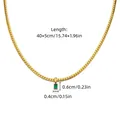 Collier chaîne serpent en acier inoxydable doré 18K avec pendentif gemme verte rectangulaire - Chaîne Serpent Ronde Pendentif Strass Vert Dorée / 40+5cm (Pendentif 0.6x0.4cm) / Or