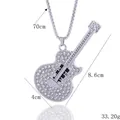 Collier pendentif guitare de style hip hop avec strass étincelants en finition argent - Argent