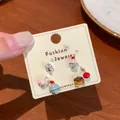Cute colorful dopamine enamel stud earrings set featuring dessert and cherry shapes - Cake Cheese (TPT2) / Colorful