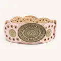Stylish Bohemian pink leather belt featuring a vintage bronze ornate buckle for women - Antique Bronze Dusty Pink
