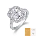 Elegante anillo de plata S925 con moissanita, diseño de halo óvalo y certificado GRA incluido. - Talla US 9 / Estilo de Moissanita Ovalada (Con Certificado GRA) (R15293)