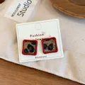 Vintage style square leopard print flocking stud earrings with elegant red border frames - Red Leopard Square