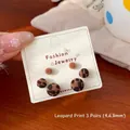 Set of 3 pairs of leopard print flocked round stud earrings in various sizes 4/6/8mm - Leopard Round Bead Set (4/6/8mm)