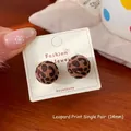 Round leopard print flocked stud earrings for winter fashion, 14mm size - Leopard Round Bead (14mm)