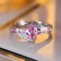 Elegant 360-degree rotatable silver-plated ring with oval pink zircon - 7 / Pink Flower Style (J552) / Pink