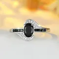 Elegant micro-set zircon rotating ring with black oval stone and silver finish - 7 / Black Flower Style (J552) / Black