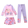 Maillot de bain 3 pièces rose et violet pour filles avec joli motif d'ours mignon - Rose Violet (Motif Ours & Floral)