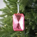 Large pink faceted acrylic gem ornament for Christmas tree with dimensions and weight. - Square Gem / Pink