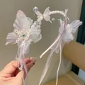 Elegante roze vlinder haarband met kunstmatige parels en lange vloeiende linten voor meisjes - Roze Vlinderstijl (25)