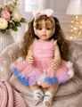 Professional realistic 55cm reborn baby doll Betty with brown curly hair in pink tutu dress - Pink Lace Tutu Dress / 55 cm