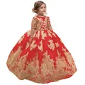 Elegant red and gold lace flower girl princess gown for parties and performances - 8-9 Years / Dresses / Red