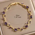 Elegantes goldenes Weinblatt-Armband mit lila Zirkonia, 20cm Länge Detailansicht - Lila Edelstein Goldrebe Stil(DQ-W-3872-金紫色)