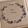 Elegantes silbernes Blattarmband mit violetten Zirkonsteinen 20cm - Lila Edelstein Silberrebe Stil(DQ-W-3872-银紫色)