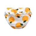 Süße geraffte Baby Mädchen Schwimmwindel mit orangem Fruchtmuster - 2XL (8.5-11.5kg) / Unterteile / Gelber Pfirsich Rüschen