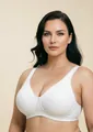 Detailed close-up of a white plus-size full-cup bra with a smooth wireless design. - 115C / Tops / Black